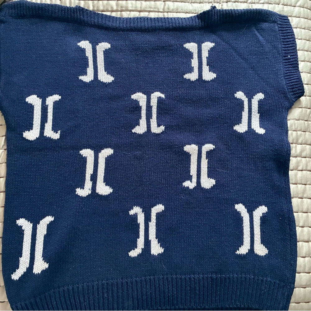 Vintage 90s Chaus Women’s Sleeveless Sweater in Blue w/ White Pattern